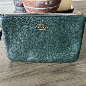 Coach Dark Green Leather Wristlet
